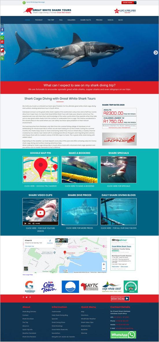 shark diving adventure website design