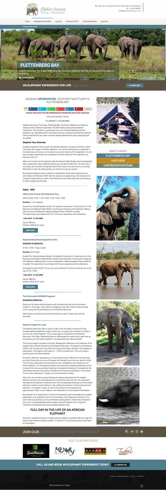 plettenberg bay elephant sanctuary website design