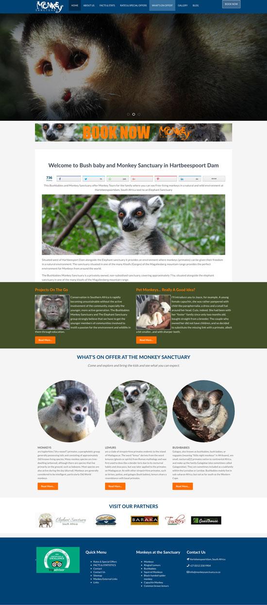 monkey sanctuary website design