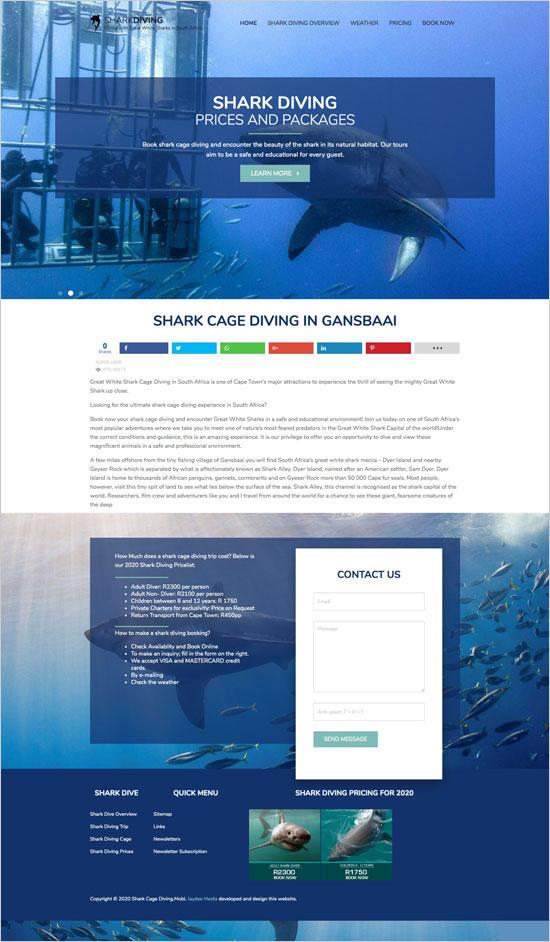 shark diving adventure website design